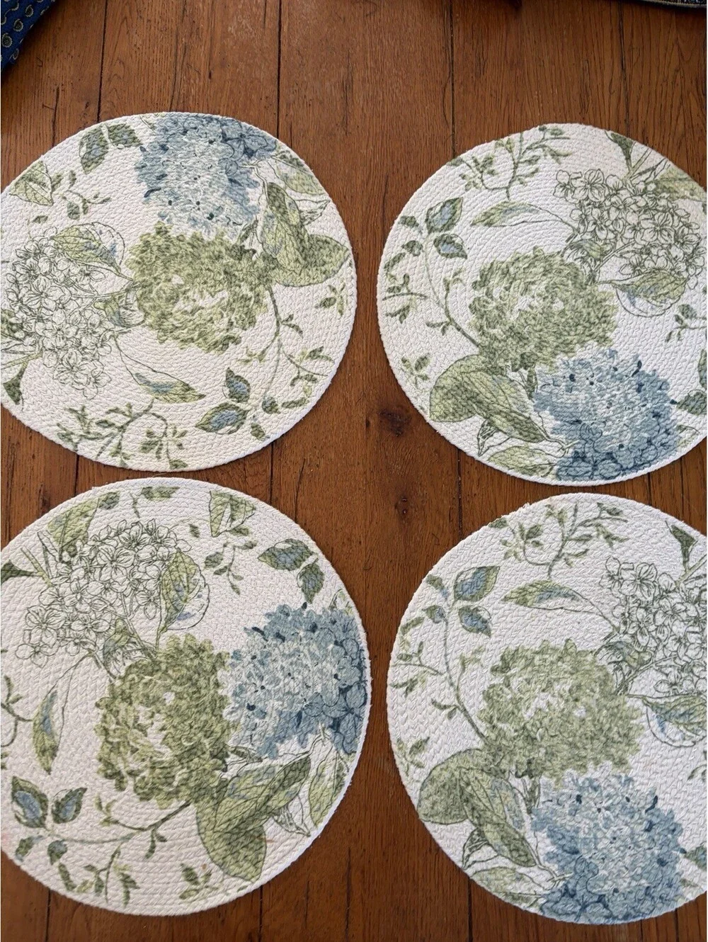 Martha Stewart Placemat Hydrangea Flower Pattern Woven Cotton Set Of 4  Lt Blue